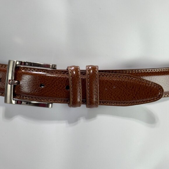 FLORSHEIM Mens Brown Leather Belt Silver Buckle Adjustable Fit Sleek  Size 36 - Picture 11 of 12